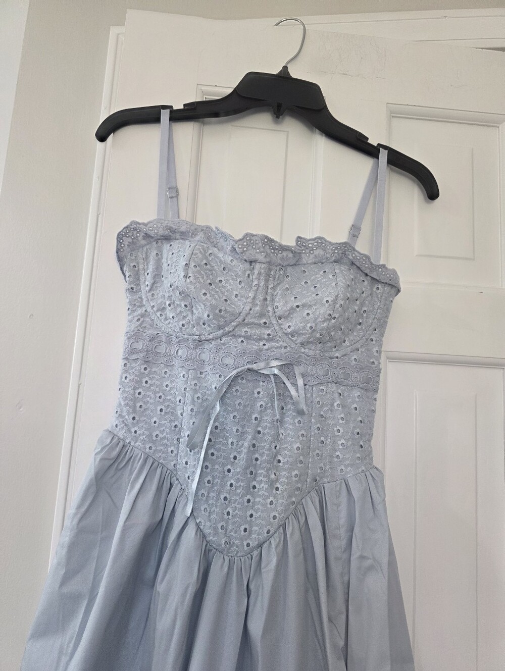 House of CB jaime periwinkle twilight cotton eyelet corset lace up midi dress XS - Picture 5 of 9